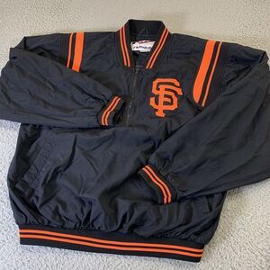 Vintage San Francisco Giants Jacket Mens Large Majestic 1/4 Zip Striped Pockets